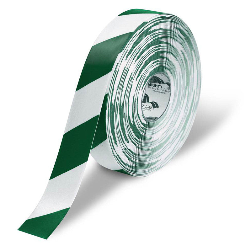 2" White Floor Tape with Green Diagonals - 5s Warehouse