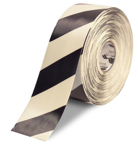 4" White Floor Tape with Black Diagonals - 100'  Roll