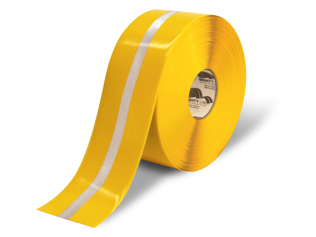 4" Yellow with Reflective Center Line - 75' Roll - Safety Floor Tape - Mighty Line Floor Tape