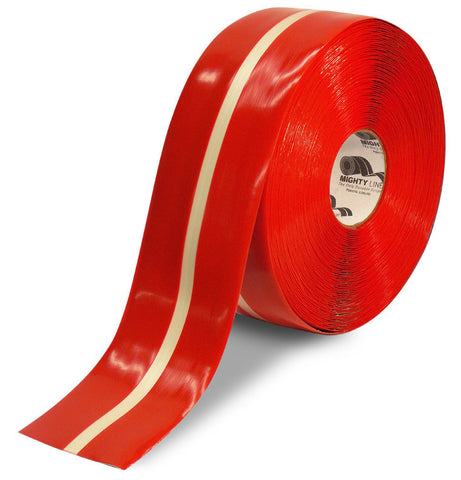 4" Red MightyGlow with Luminescent Center Line Safety Tape - 100'  Roll