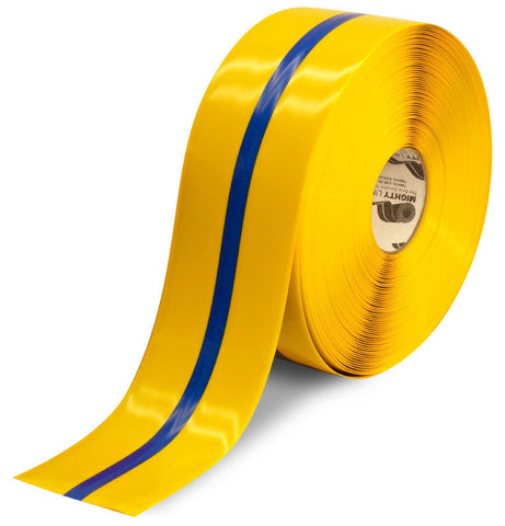 4" Yellow Tape with Blue Center Line - 100'  Roll