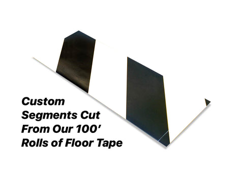 Custom Cut Segments - 4" White Tape with Black Diagonals - 100'  Roll