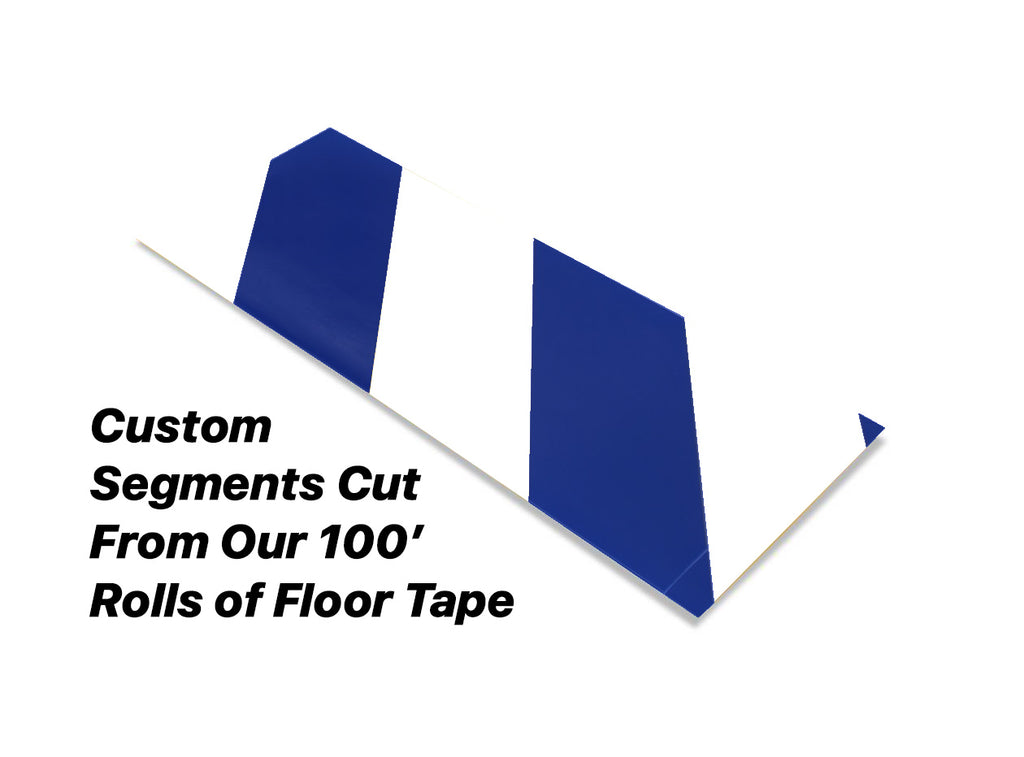 Custom Cut Segments - 3" White Tape with Blue Diagonals - 100'  Roll
