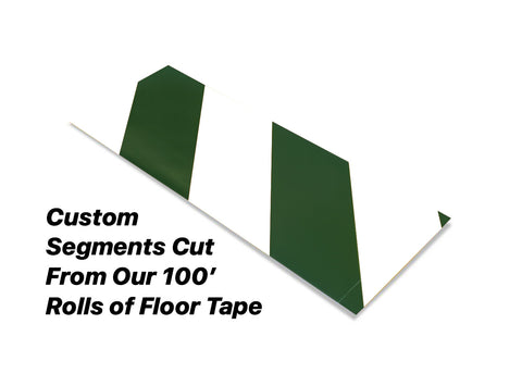 Custom Cut Segments - 6" White Tape with Green Diagonals - 100'  Roll
