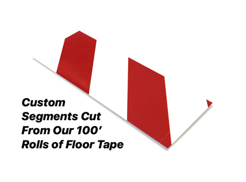 Custom Cut Segments - 4" White Tape with Red Diagonals - 100'  Roll