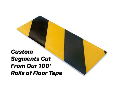 Custom Cut Segments - 6" Yellow Tape with Black Diagonals - 100'  Roll