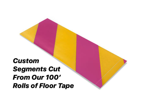 Custom Cut Segments - 6" Yellow Tape with Magenta Diagonals - 100'  Roll